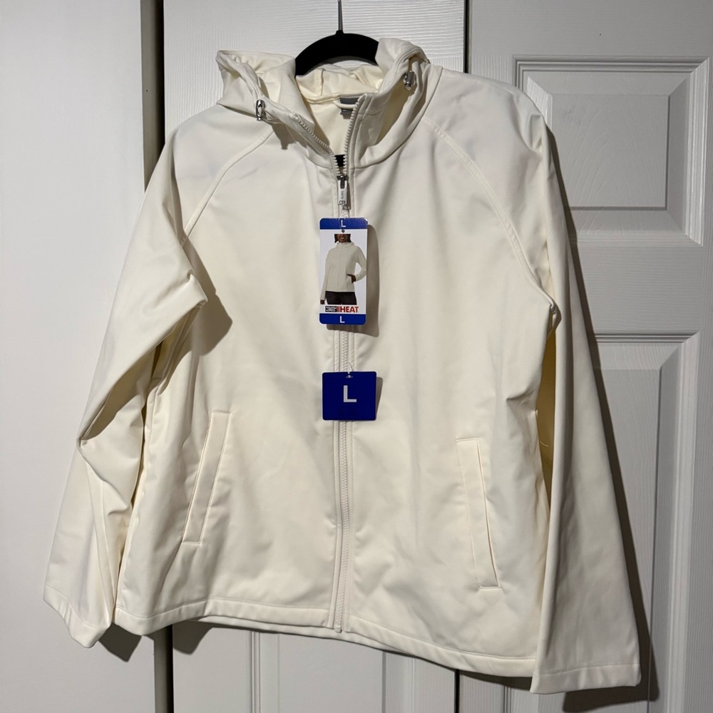 32 Degrees Womens Cream White Softshell Windbreaker Jacket Hooded, Size Large